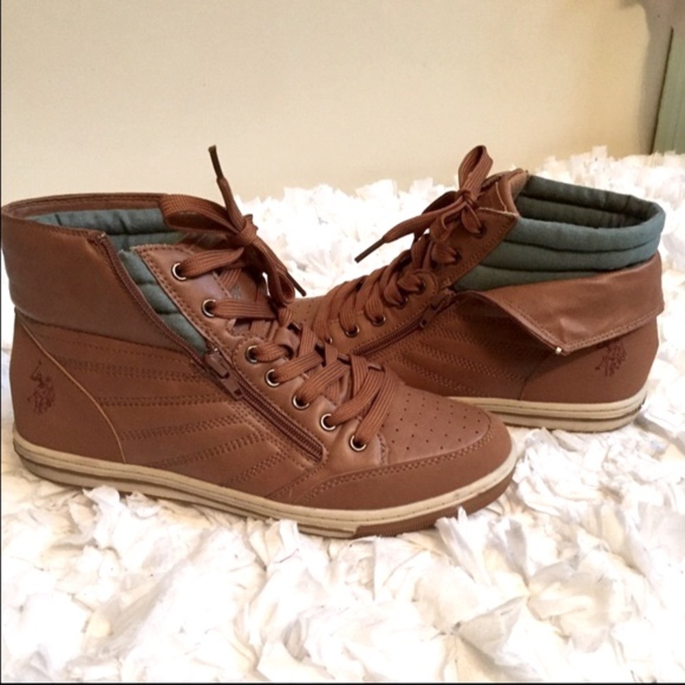 U.S. POLO ASSN hightop tan sneakers size 9